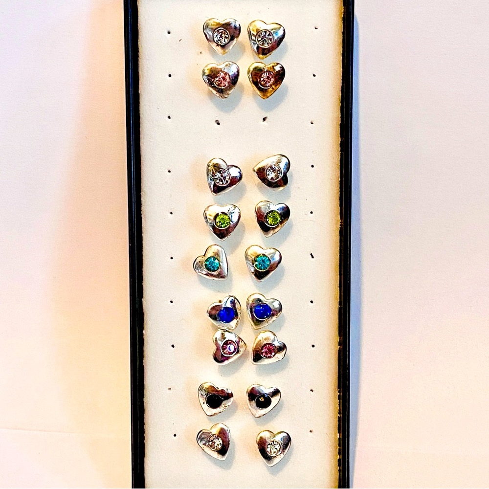 Heart Love Zircon Stud Studs Round Hollow Earring Circular Diamond CZ 9 Pairs